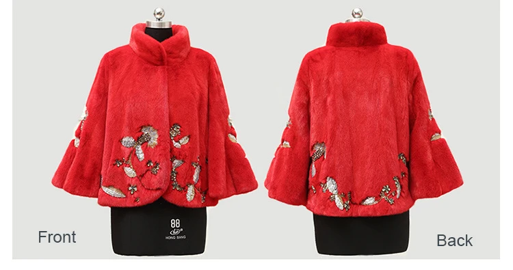 
2021 Europe Royal Luxury All Mink Real Fur Coat Women Short Style 100% Mink Furry Jackets with Beading Design 