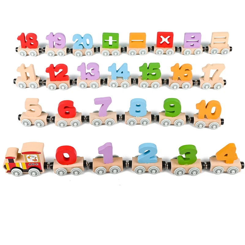 Mumoni Magnetic Wooden Train Toy Children Early Educational Development Toy kids Number And Letters Building Blocks Toy Set