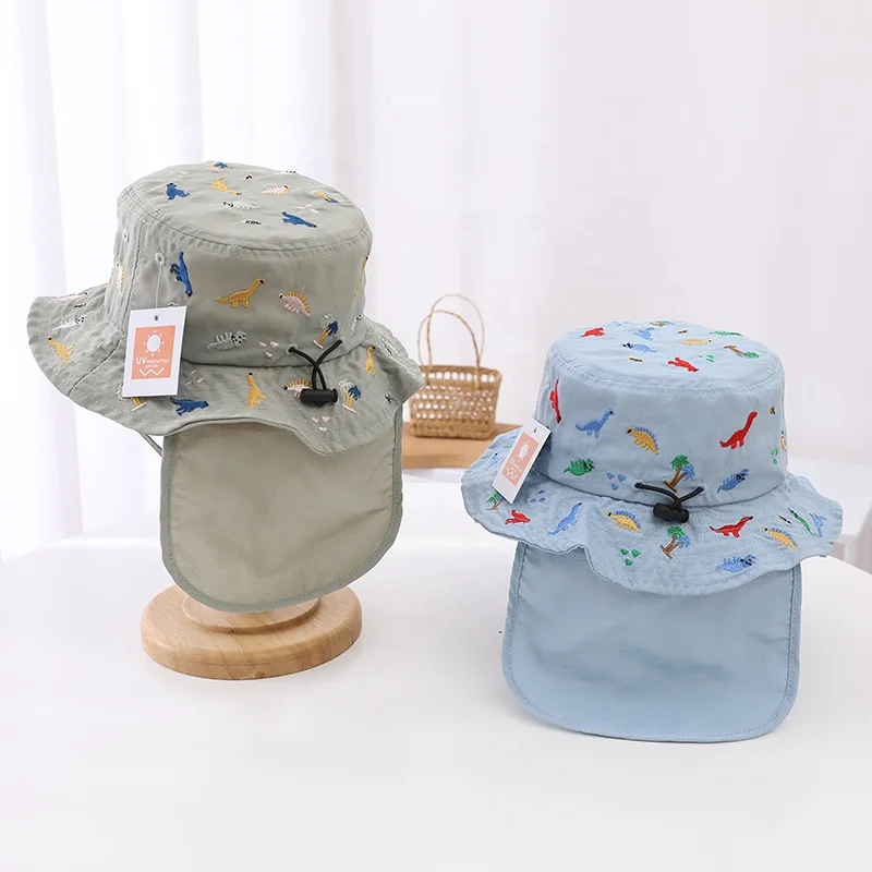 WD-A69  Sun Protection Waterproof Toddler Kids Bucket Hat 2024 UPF 50+ Blue Beach Bucket Hat With Back Flap And String