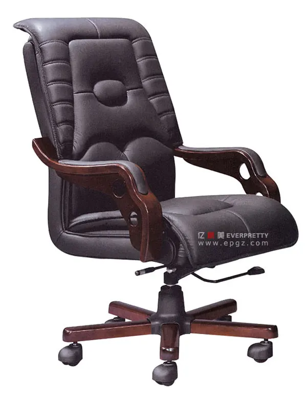 Modern Height Adjustable Rotatable CEO Office Furniture PU Leather Comfortable Executive Chair with Wood Armrest