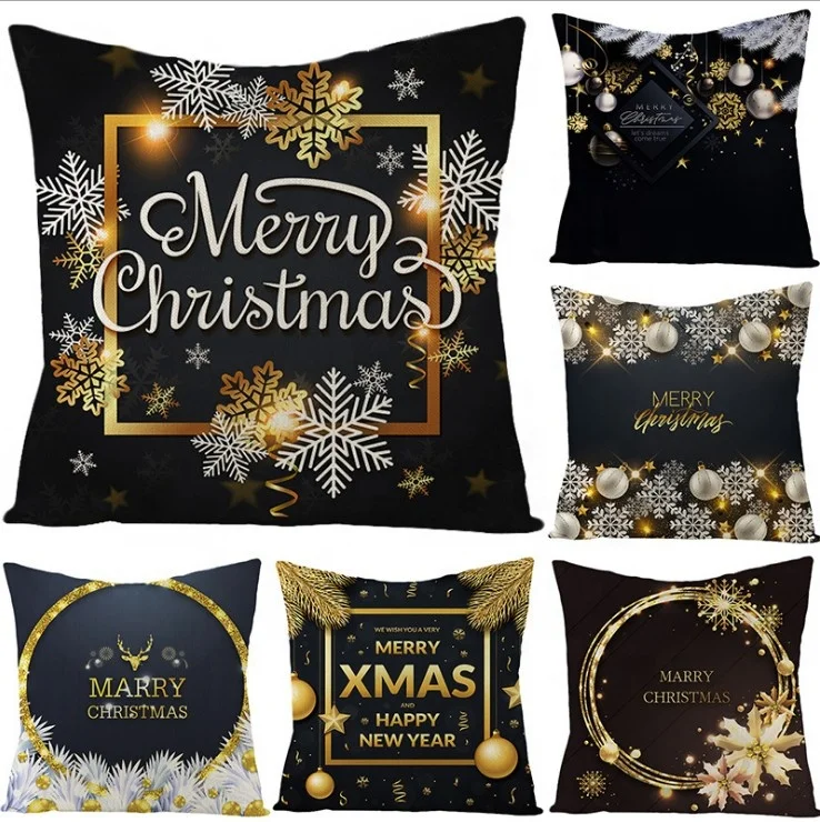 45*45cm Merry Christmas Letters Cushion Cover Black Snowflake Decorative Pillows Cover for Home Sofa Throw Pillowcase