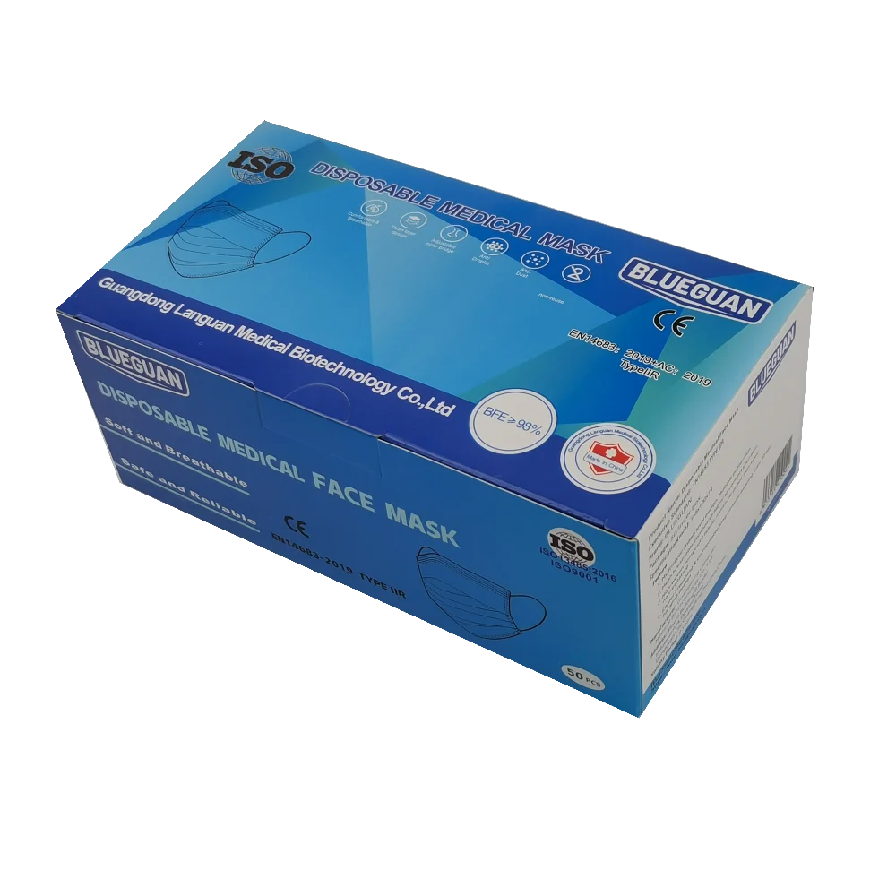  Одноразовая Синяя Маска медицинская хирургическая 3-слойная Нетканая маска с расплавом может быть настроена на складе EN16483 oem для лица