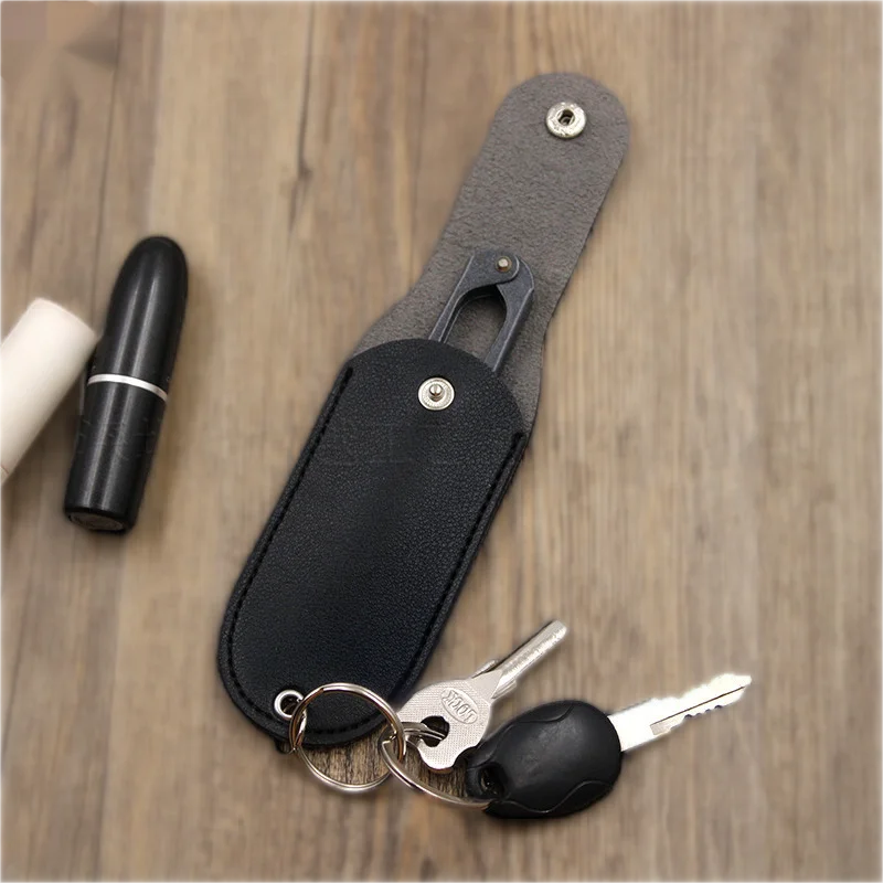 Portable Outdoor Pepper Spray Holster PU Leather Lipstick Case   key Ring Folding Stainless Steel Straw Storage Bag Tool Pouch