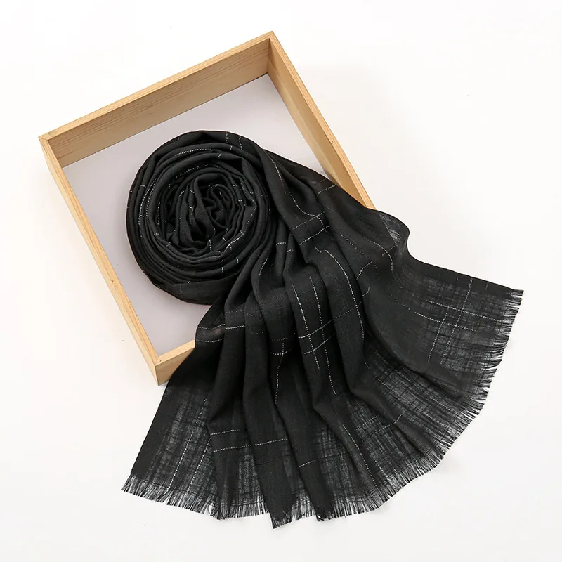 Autumn and Winter Must-Have Solid Color Minimalist Plaid Printed Long Scarf with Fur Whiskers Versatile and Breathable