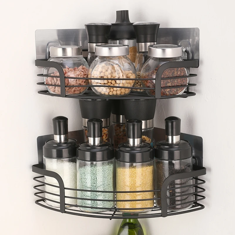 High quality 304 stainless steel corner rack kitchen modern black  bathroom storage shelf accessory
