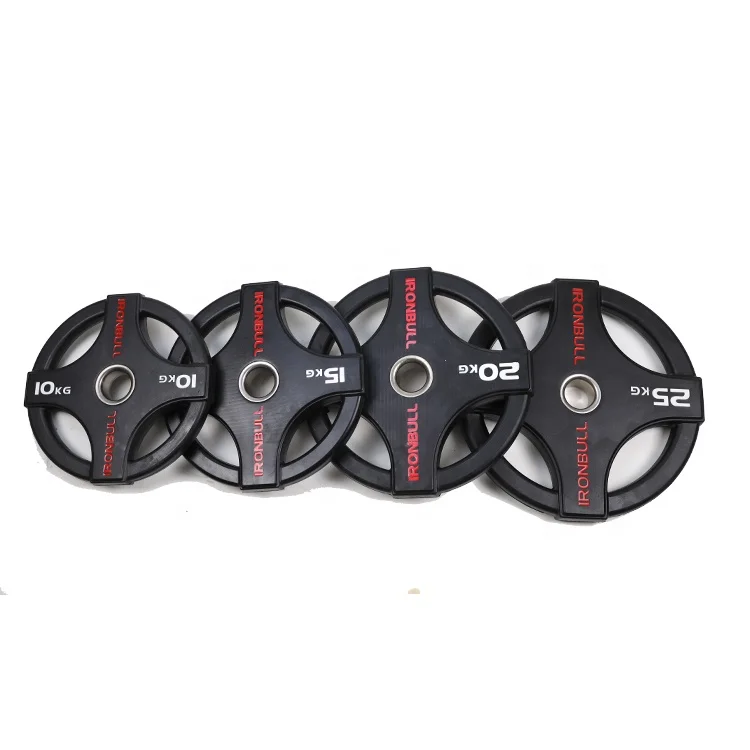 Factory cheap rubber barbell weight plate with red  ironbull logo