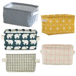 Handle Cotton Linen Blend Storage Bins for Makeup Book Baby Toy Foldable Container Organizer Fabric Storage Receive Baskets