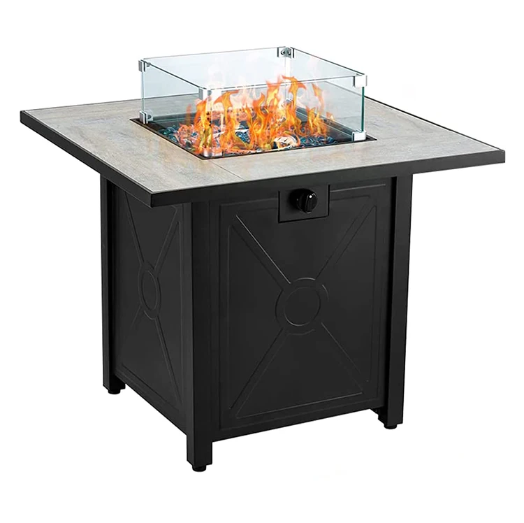 Outdoor Patio Fireplace Heater Garden BBQ Grill Firepit Table Gas Firepit Metal Square Fire Pit Table