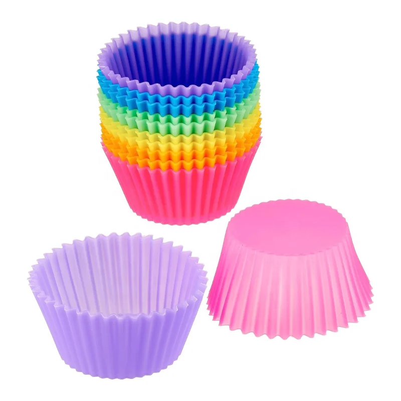 Reusable Non-Stick colorful silicone Cake Molds Sets Silicone Cupcake Muffin Baking Cups Liners 12 Pack