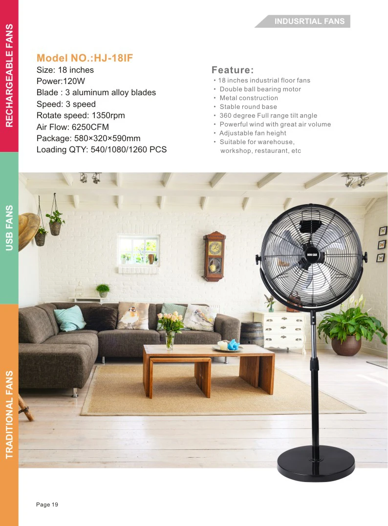 18 Inch warehouse workshop restrurant used Industrial Fan with 3 speed adjustable and aluminum blades