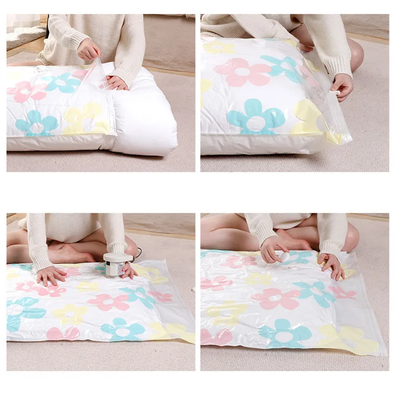 Magic Brand Printed Sunflower Compression Bag For Clothes Cotton Quilt Space Saver Wholesale Vacuum Storage Bags With Pump