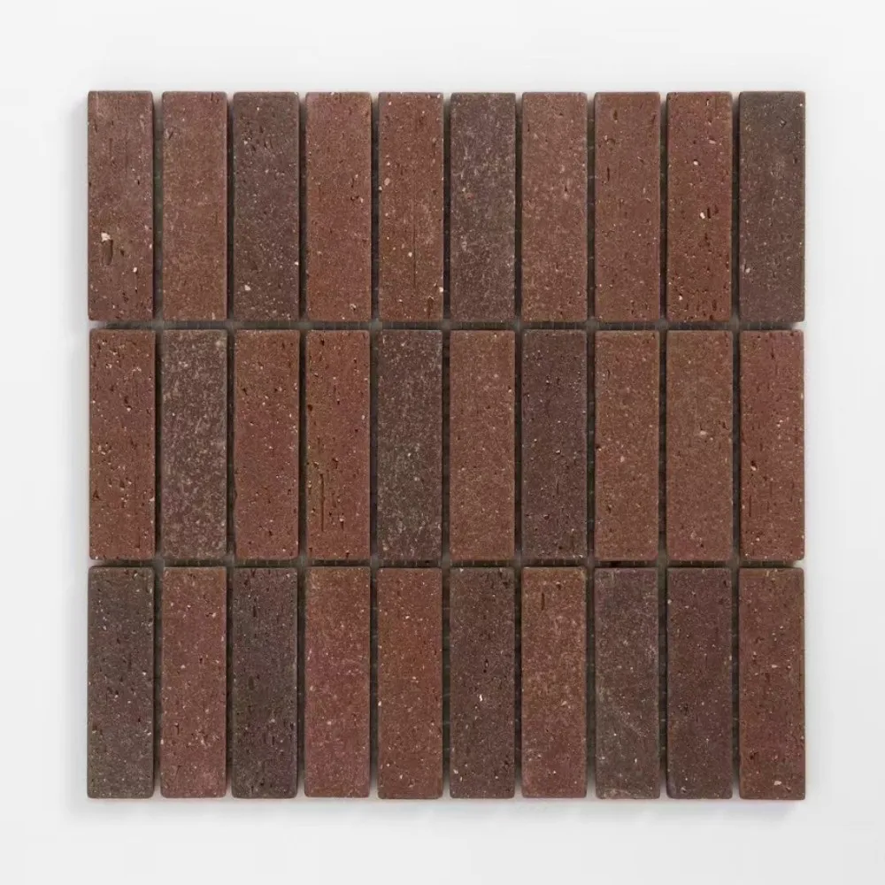 Cheap price terracotta red rustic antique clay mosaic strip ceramic matt tiles backsplash wall and floor tiles
