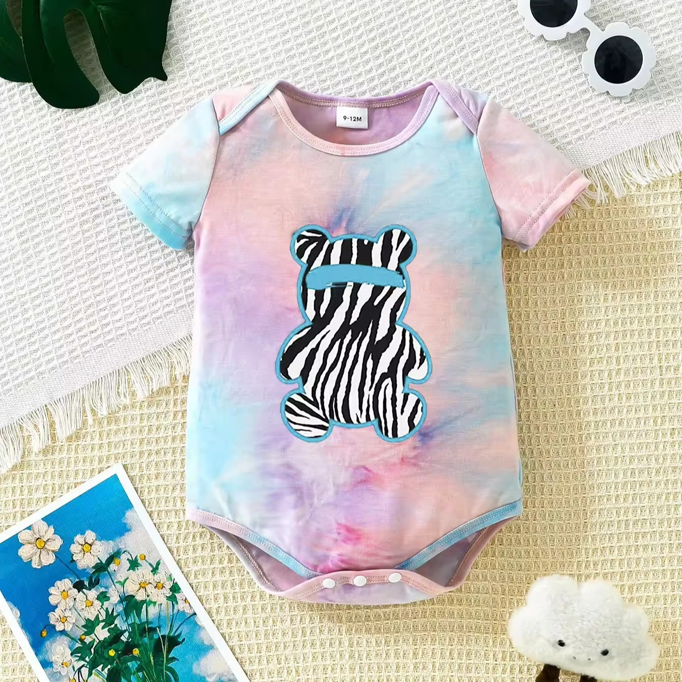 Summer Baby Girls Clothing Zebra Cartoon Printing Tie Dyeing Cute Unicorn Rainbow Romper
