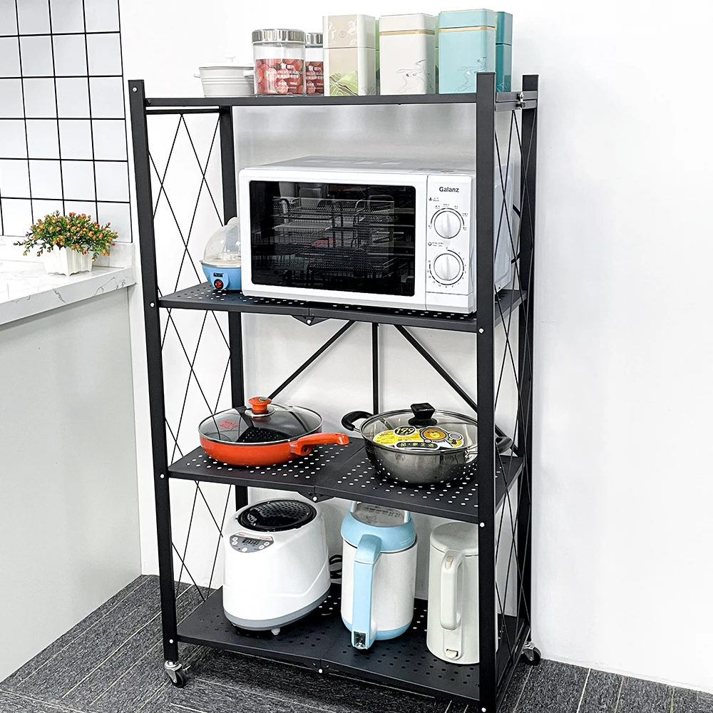 4 casters rolling storage cart kitchen rack kitchen island cart black on wheels with mesh shelves
