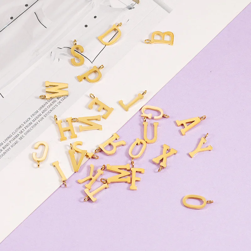 18K Gold Plated Stainless Steel Initial Pendant Connector A-Z 26 Alphabet Letter Charms for Necklace Bracelet Jewelry Making