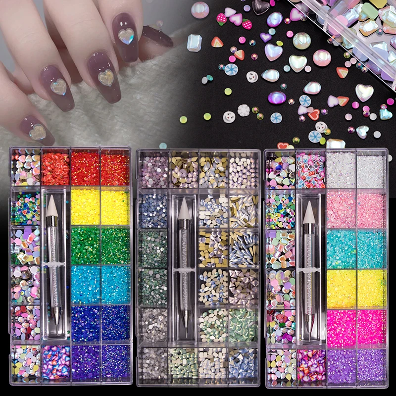 Nail Crystal Kit Multi Shapes Glass Rhinestones for Nail Art Craft Mix Sizes Flatback Nail Wax Pen for Rhinestones