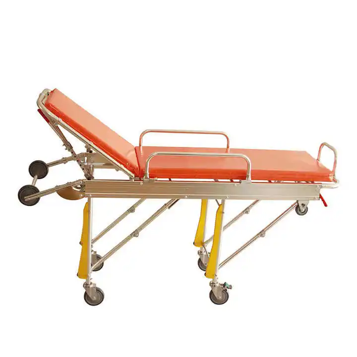 2024 Convenient Elevatable Medical Ambulance Stretcher with Wheels Portable Metal Design