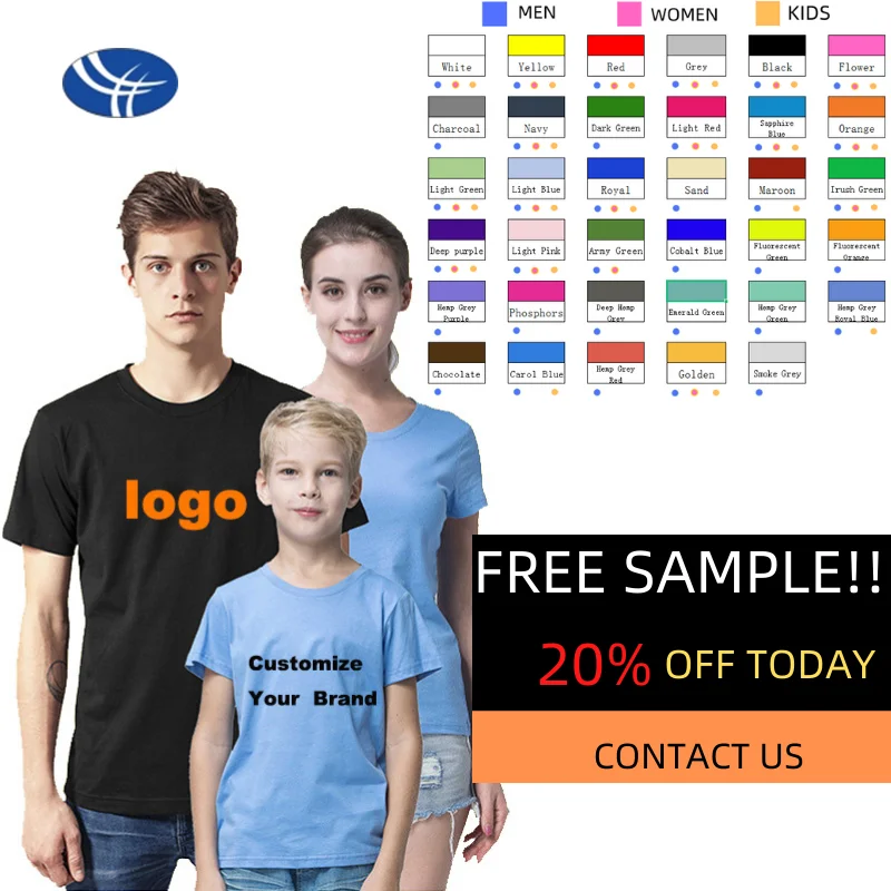 
HY Free Sample China Printed Manufacturer Wholesale High Quality Blank 100% Cotton Plain Embroidery Printing Custom Logo T Shirt 
