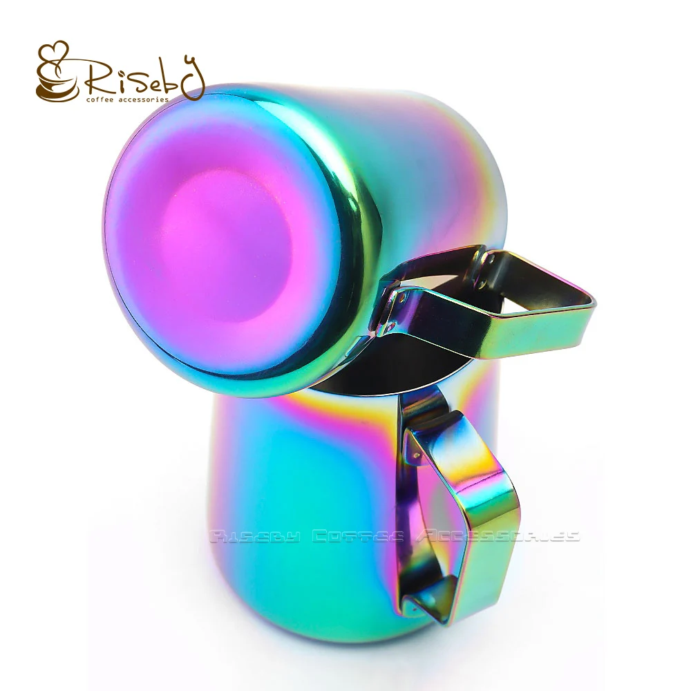 600ml Barista Tool Rainbow Latte Art Stainless Steel Coffee Milk Frothing Jug Espresso Steaming Pitcher and Melting Pot Set
