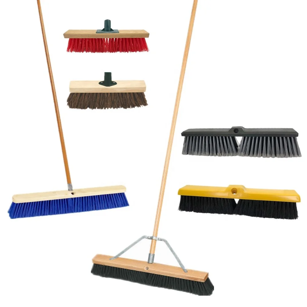 All-purpose 24' 36' Hardwood Block Stiff Fine Poly Flagged Bristles Sweep Push Broom for sweeping dust fine heavy debris