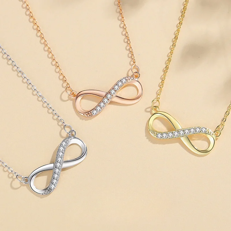 Dainty 925 Sterling Silver Infinity Symbol Necklaces Love 18k Gold Crystal Diamond Infinity Necklace Sterling Silver