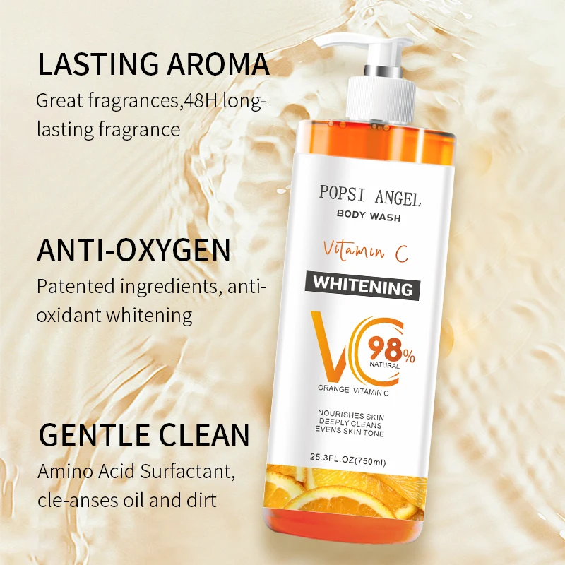 Organic Private Label  Shower gel 750mL Organic Vitamin C Whitening Bath Gel Nourishing Skin Hydrating Body Wash
