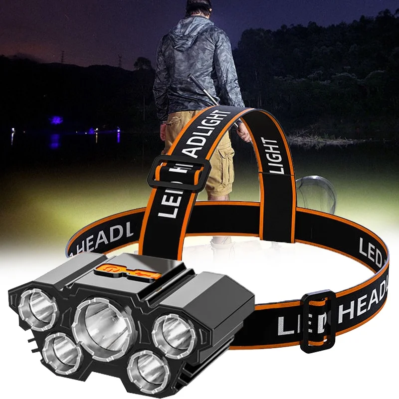 5 LED Headlamp With Built-in Battery USB Rechargeable Portable Flashlight Lantern Headlamp Outdoor Camping Headlight
