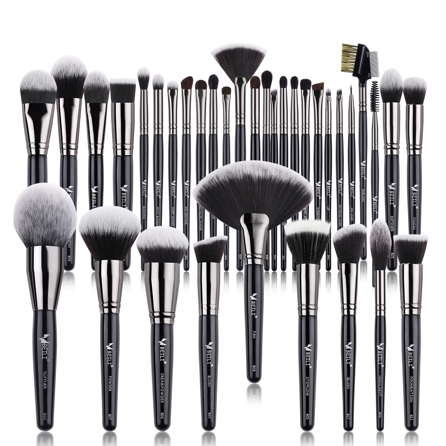 Professional 35pcs Black Natural Makeup Brushes Soft Foundation Powder Liner Face and Eye Tools Set Kits with Private Label Box