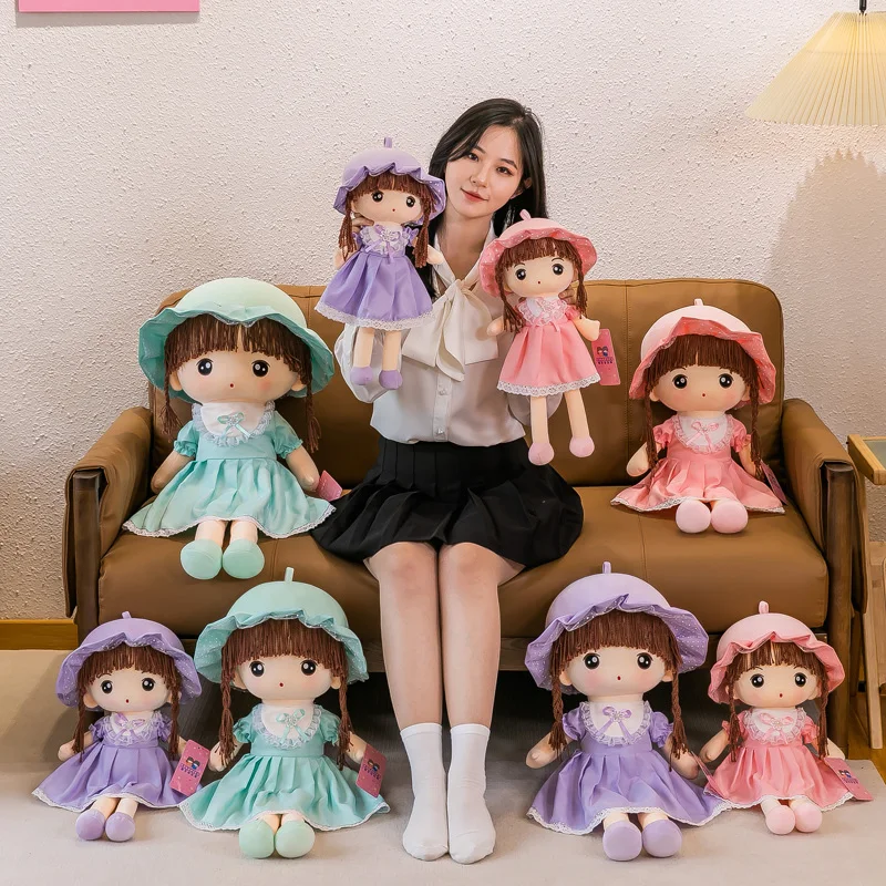 Hot sale little girl plush toy soft girl doll custom plush toys kids beautiful sleeping companion doll for girl