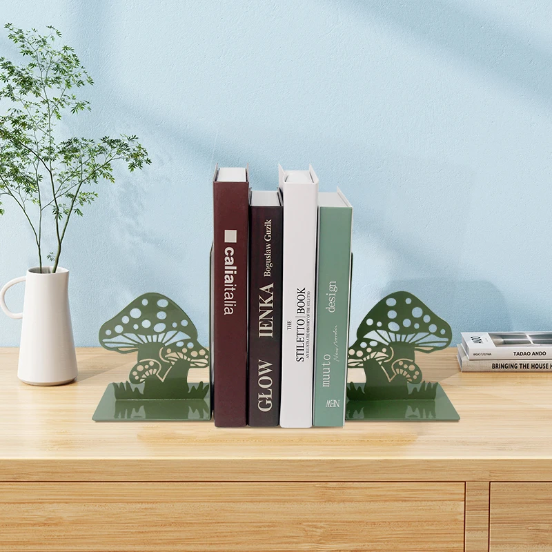 Creative mushroom bookshelf Heavy Duty bookends metal wrought iron book ends for Shelves Decorative