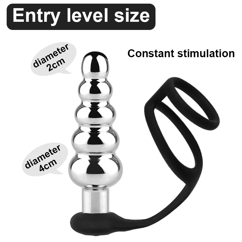 Sexbay High quality ten frequency vibrating metal five head silicone lock ring vibrating remote metal anal plug men women