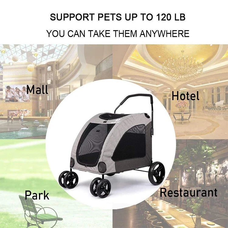 Oxford Cloth Carrier Pet Cart Animal Stroller With 4 Wheel and Storage Space Dog Cart