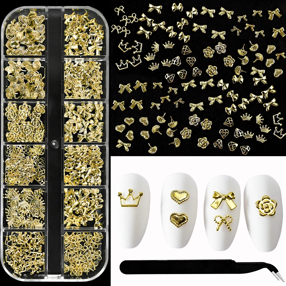 3D Nails Art Metal Charms Gold Nail Micro Caviar Beads Studs for Women Rivet Nail Art Jewels Decoration