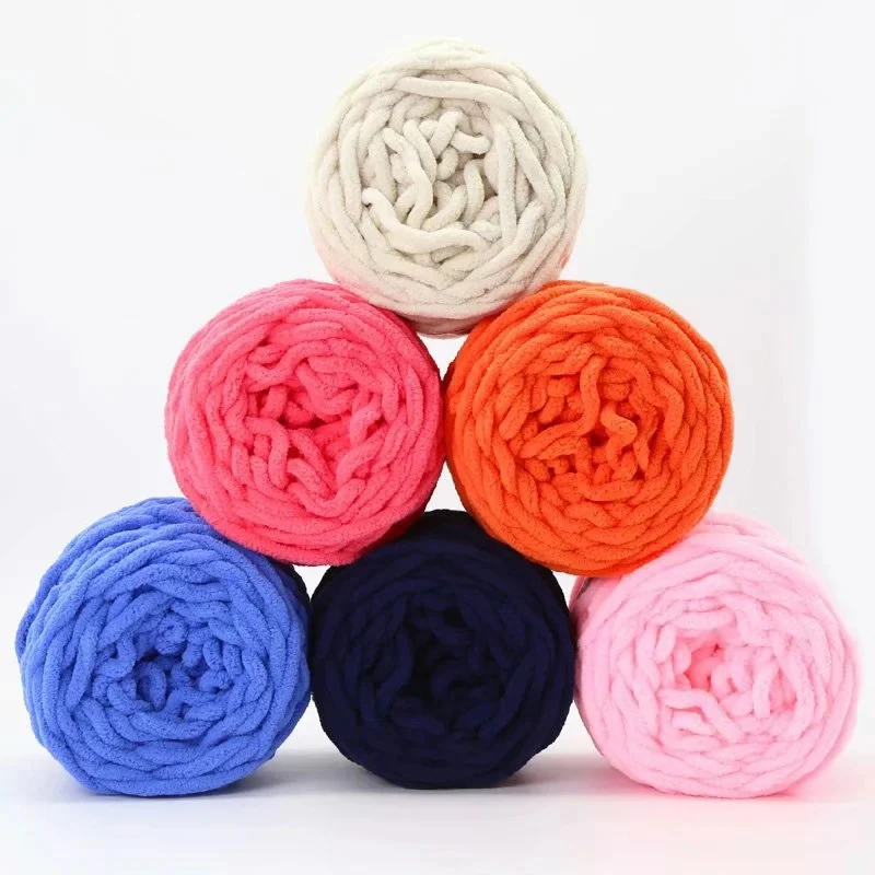 7-8mm Standard Easy Embroidery Thread Spun Slub Yarn Hand-Weaved Velvet Chenille Knitting Cord for Sewing Crochet Dyed