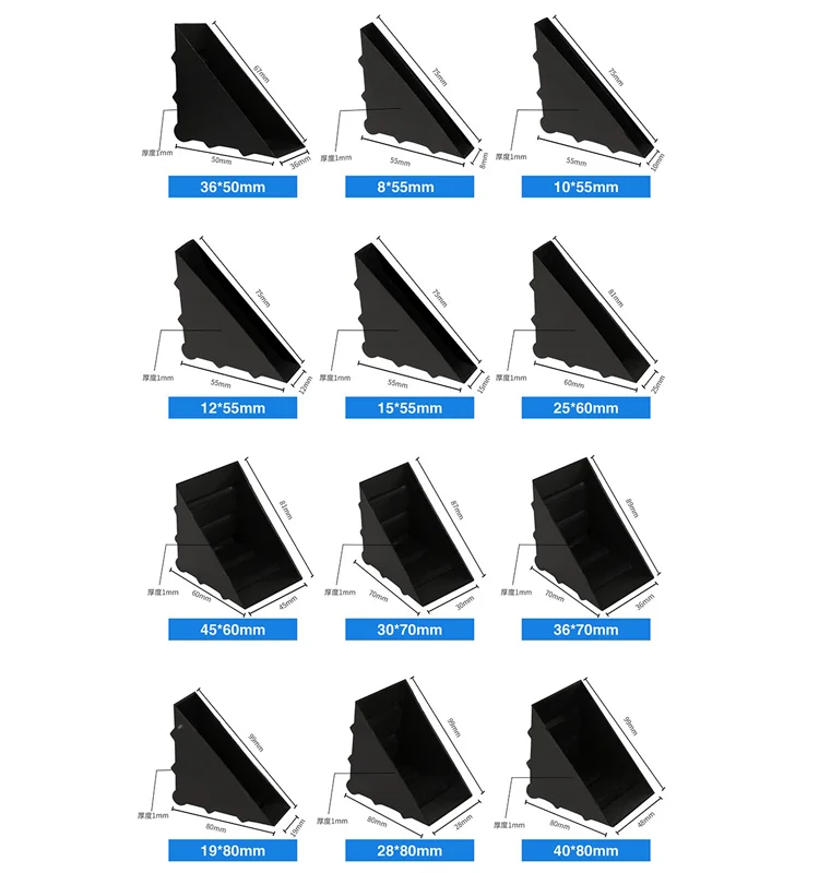 50/60/80mm Black Plastic Protective Corner for Shipping Glass Edge Corner Protector for Carton Boxes Packaging Application
