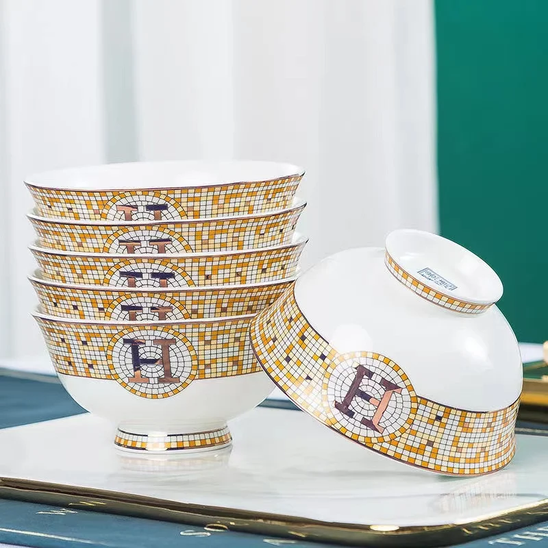 Jingdezhen Ceramic tableware set household ceramic bowls and plates set bone china bowls and plates h-mark mosaic tableware gift