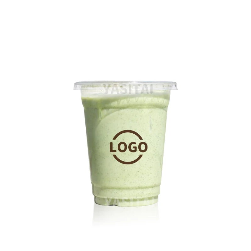 Custom Printing Logo Cold Drink Boba Tea Disposable Clear PET Cup Takeaway 12oz 16oz 20oz 24oz  Plastic Cups With Lids
