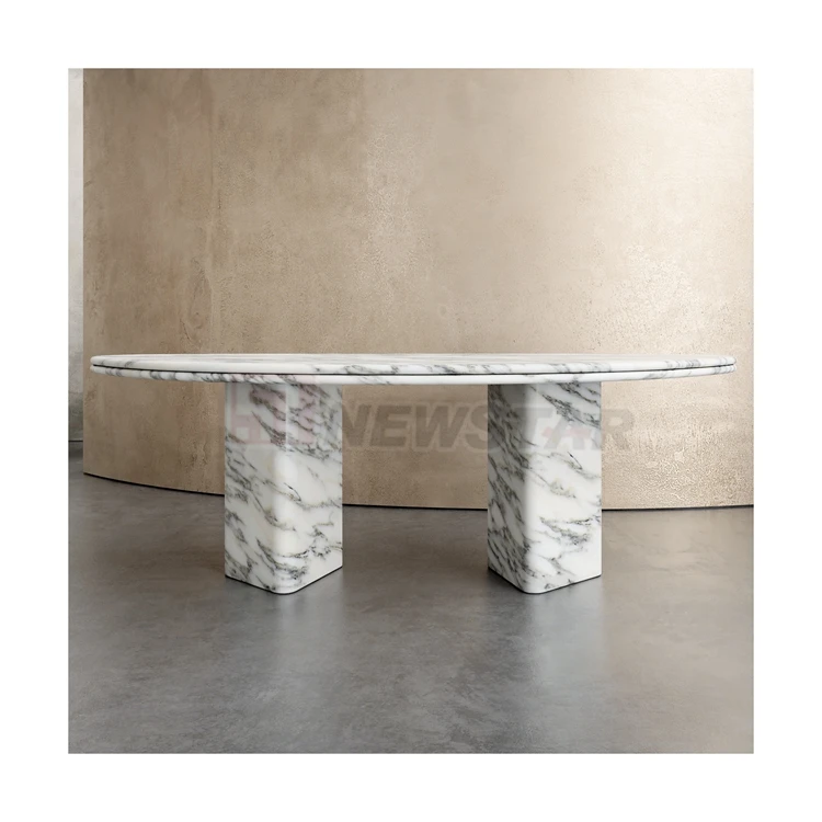 Newstar Stone Luxury Home Furniture Dining Room Arabescato White Marble Dining BOW Table White for Home Furniture Decorate