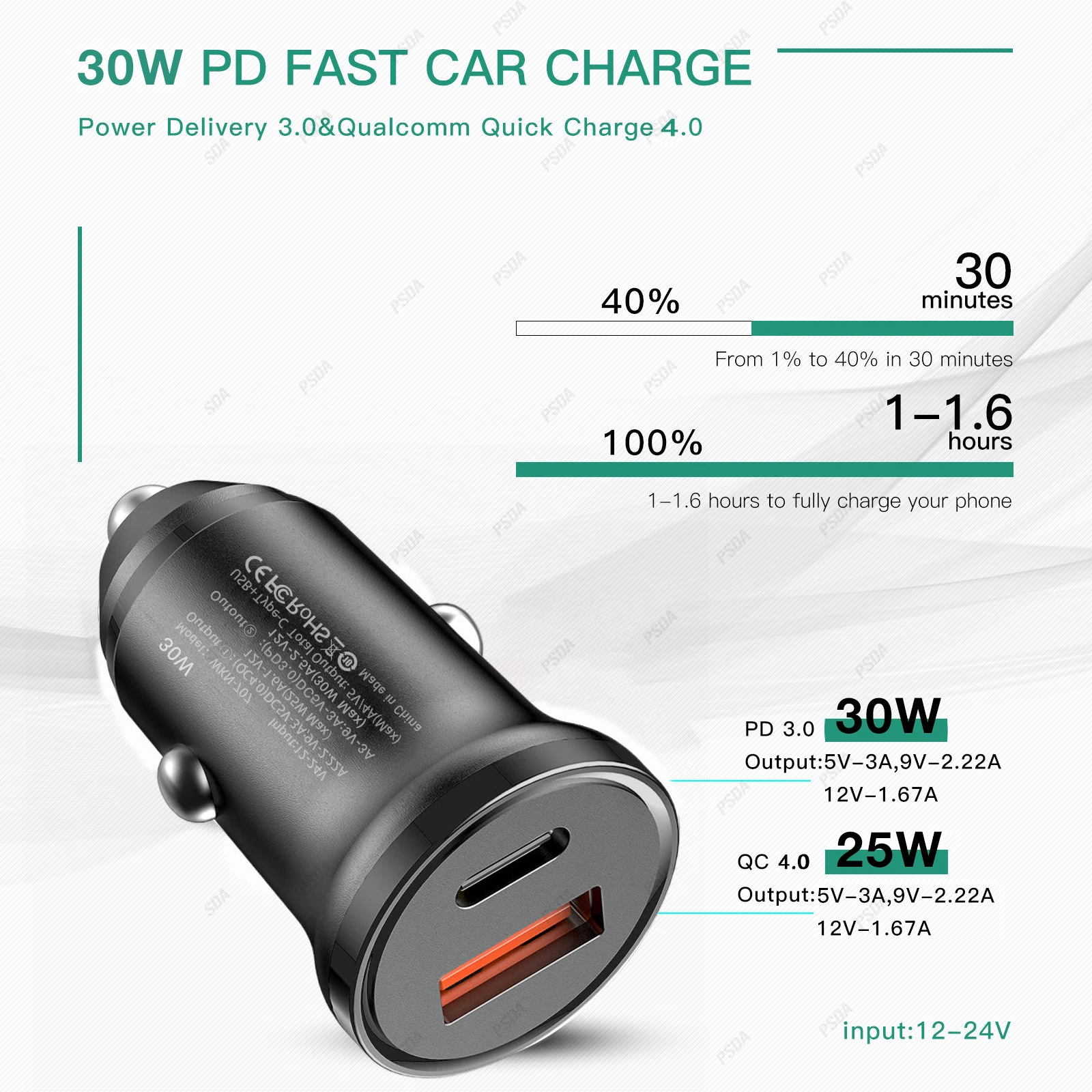 EONLINE 25W USB Car Charger Quick Charge QC 4.0 3.0 FCP SCP AFC USB PD Fast Charging Car Phone Charger For Huawei Xiaomi iPhone