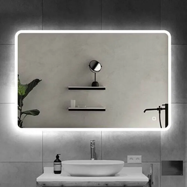 Barbershop Apartment Backlit Mirrors with Led Lights Heated Anti-fog Pad Vanity Makeup Mirror Wall Mounted Lighted Mirror Modern