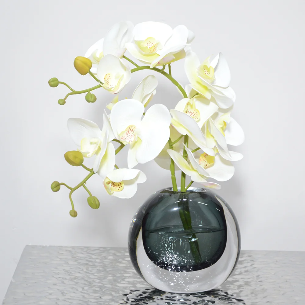 Artificial Orchid in Green Vase White Faux Orchid Plant in Green Pot Flower Arrangement White Flowers With Vase