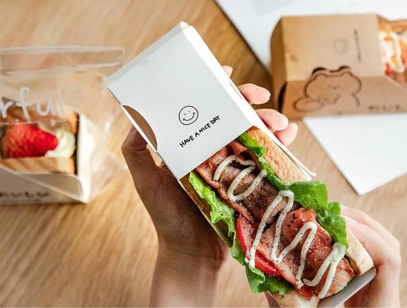 Colorful Food Grade Kraft Paper Cardboard Paper Takeaway Chicken Sandwich Food Packaging Box