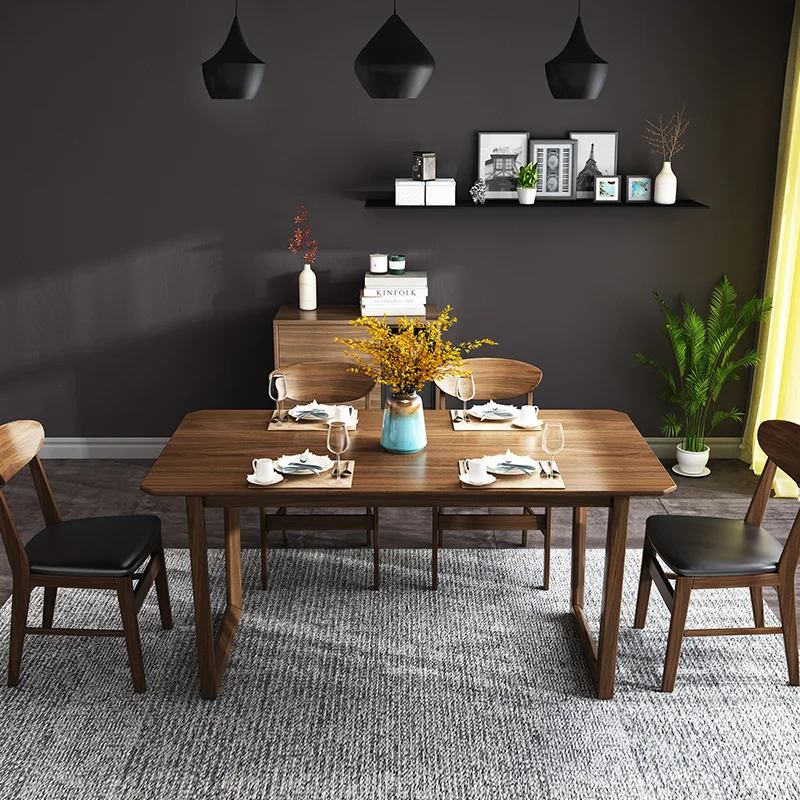 
Nordic table and chair combination simple modern solid wood table rectangular dining table with four chairs 