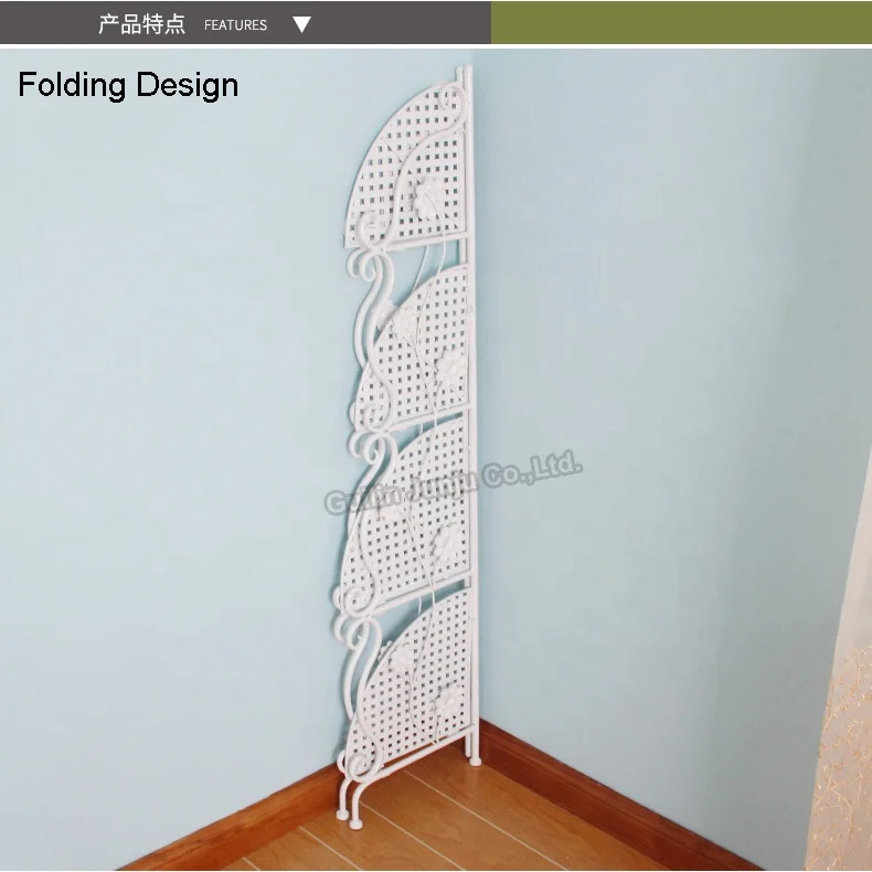 Folding Metal Storage Shelf 4 Tier or Living room Kitchen Bathroom Corner