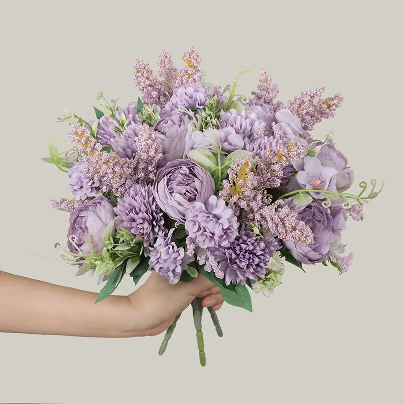 Wholesale High Quality Simulation 7 Head Phillip Rose Artificial Flowers Wedding Bridal Bouquet For Home Decoration