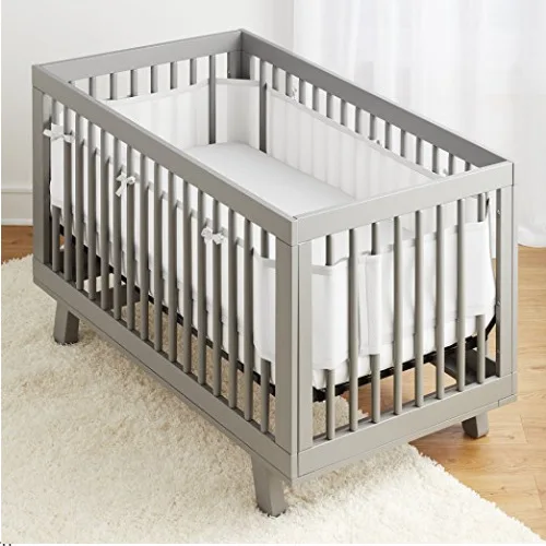 Hot Selling Breathable Air Mesh Fabric Baby rFull-Size Four-Sided Slatted and Solid Back Cribs Printed Mesh crib bumper