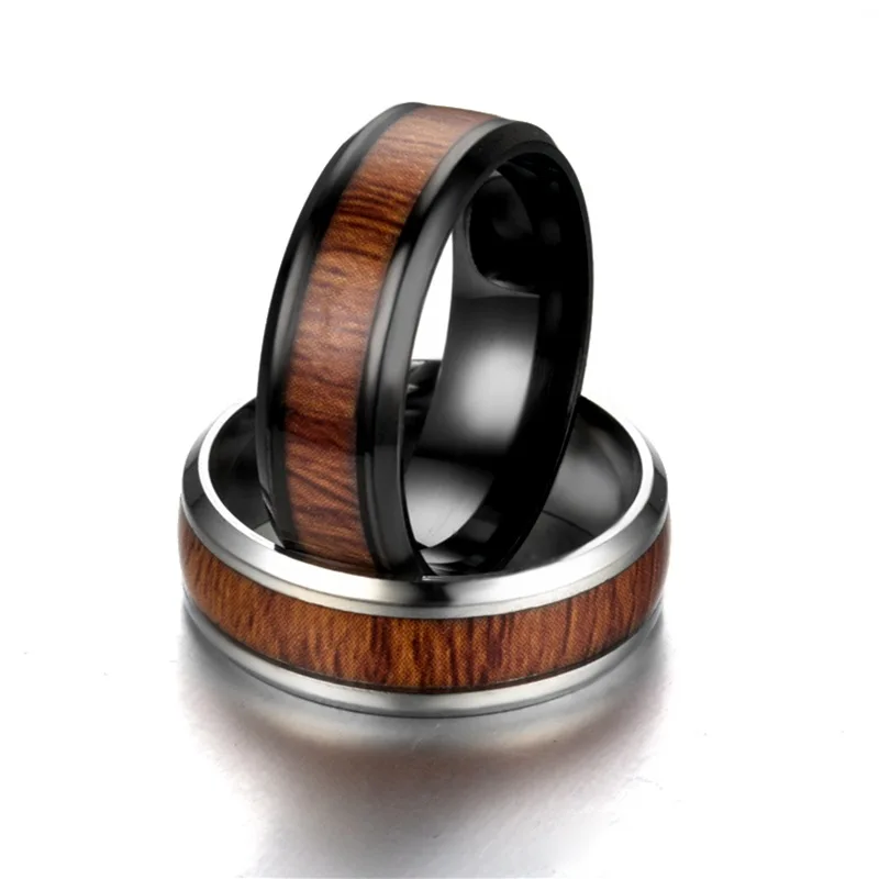 Factory wholesale stainless steel ring party ring fashion real tungsten carbide wood grain ring