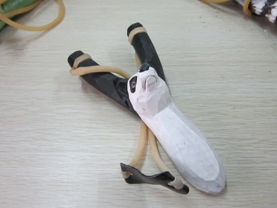 Handmade Wood Carving Cartoon Animal Slingshot for Children Toys