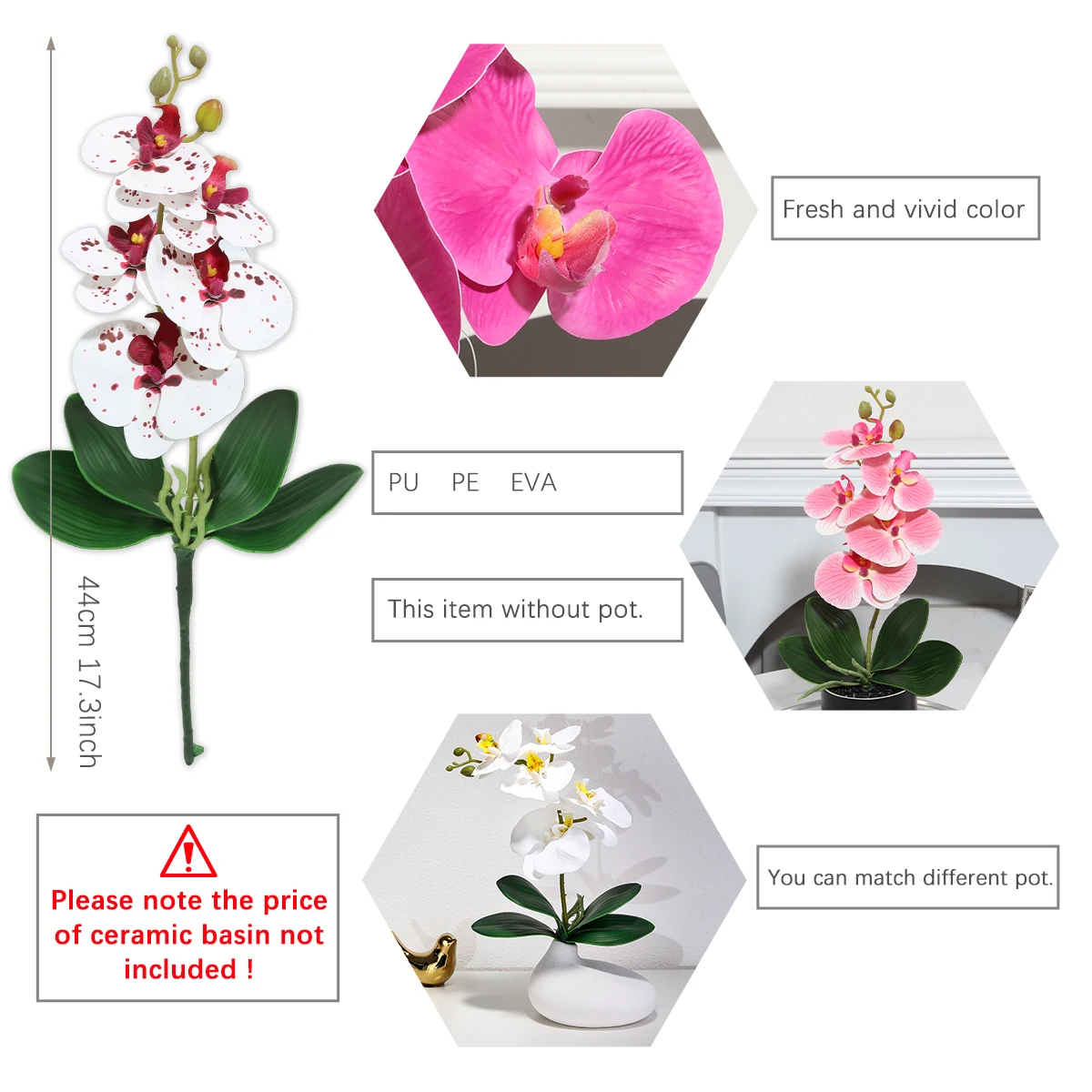 YX230316-5P Wholesale Real Touch Artificial Five Headed Phalaenopsis with Leaves Decorations For Home