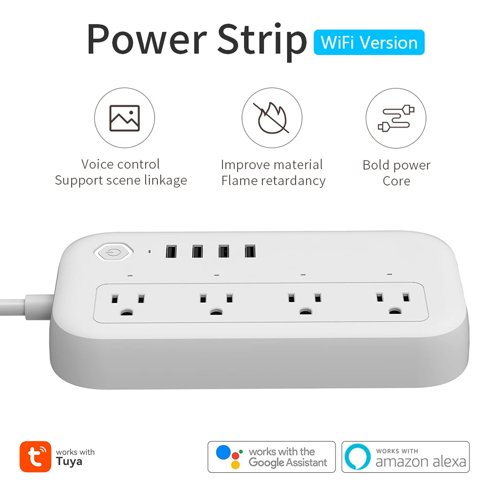 RSH Tuya Wifi Smart Socket Power Strip With 4 USB Ports Multi-Plug Smart Life